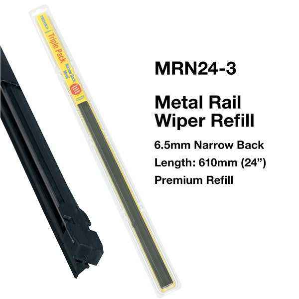 Tridon Wiper Refill Metal Railnarrow 3 Pack 610mm 6.5mm MRN24-3