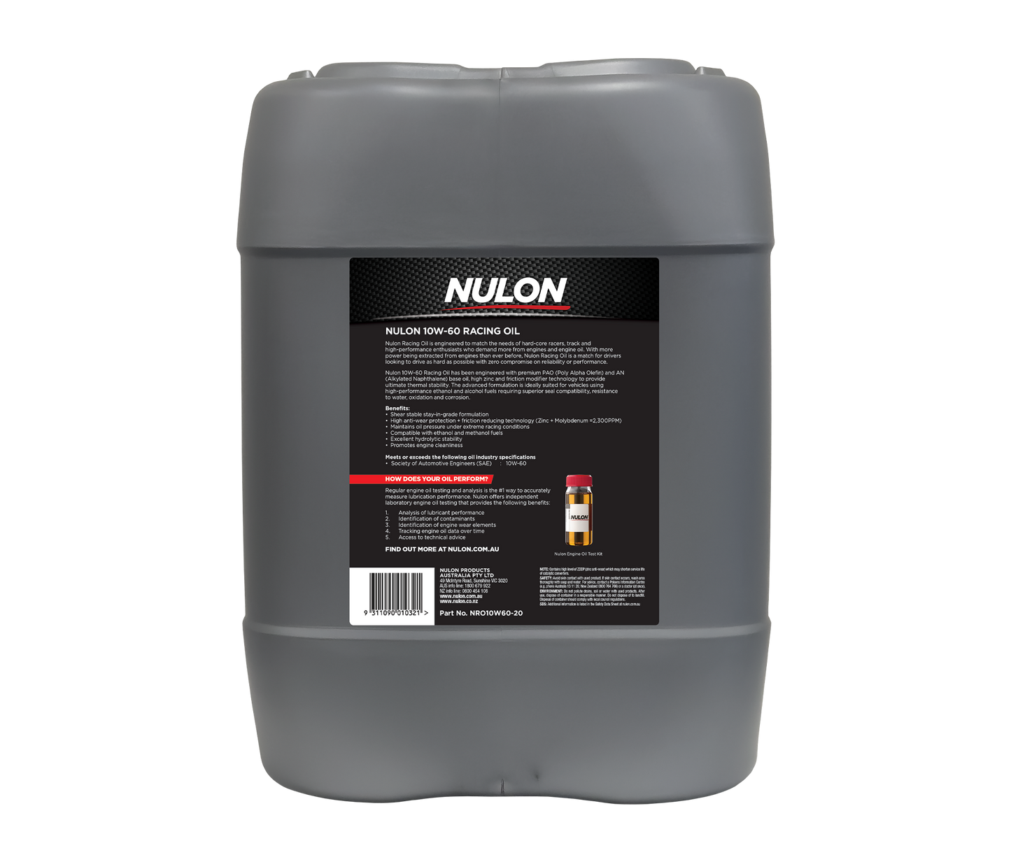 Nulon Full Synthetic 10W-60 Racing Oil 20L NRO10W60-20