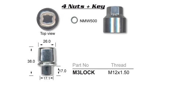 Nice Products Nut Set-Mag Wheel Locking M12 (4) M3LOCK