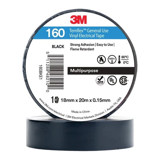 3M Temflex 160 Tape Black 18mm x 20m AE019500725
