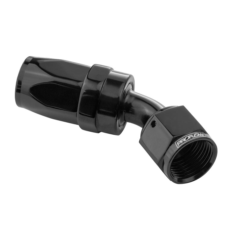 Proflow 45 Deg Hose End # 08 Black PFE102-08BK