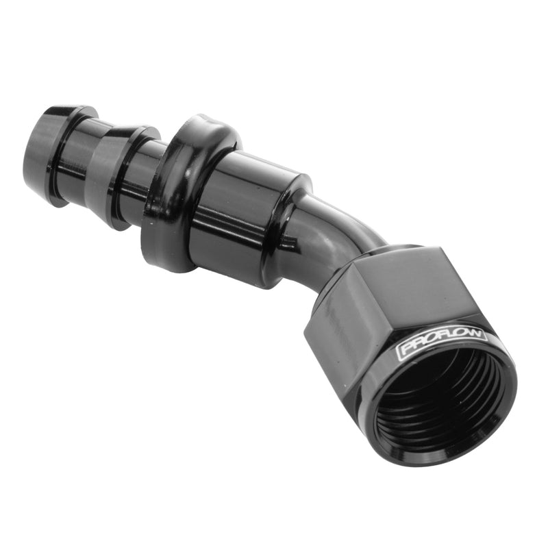 Proflow 45 Deg Psh On Hos End # 8 Black PFE402-08BK