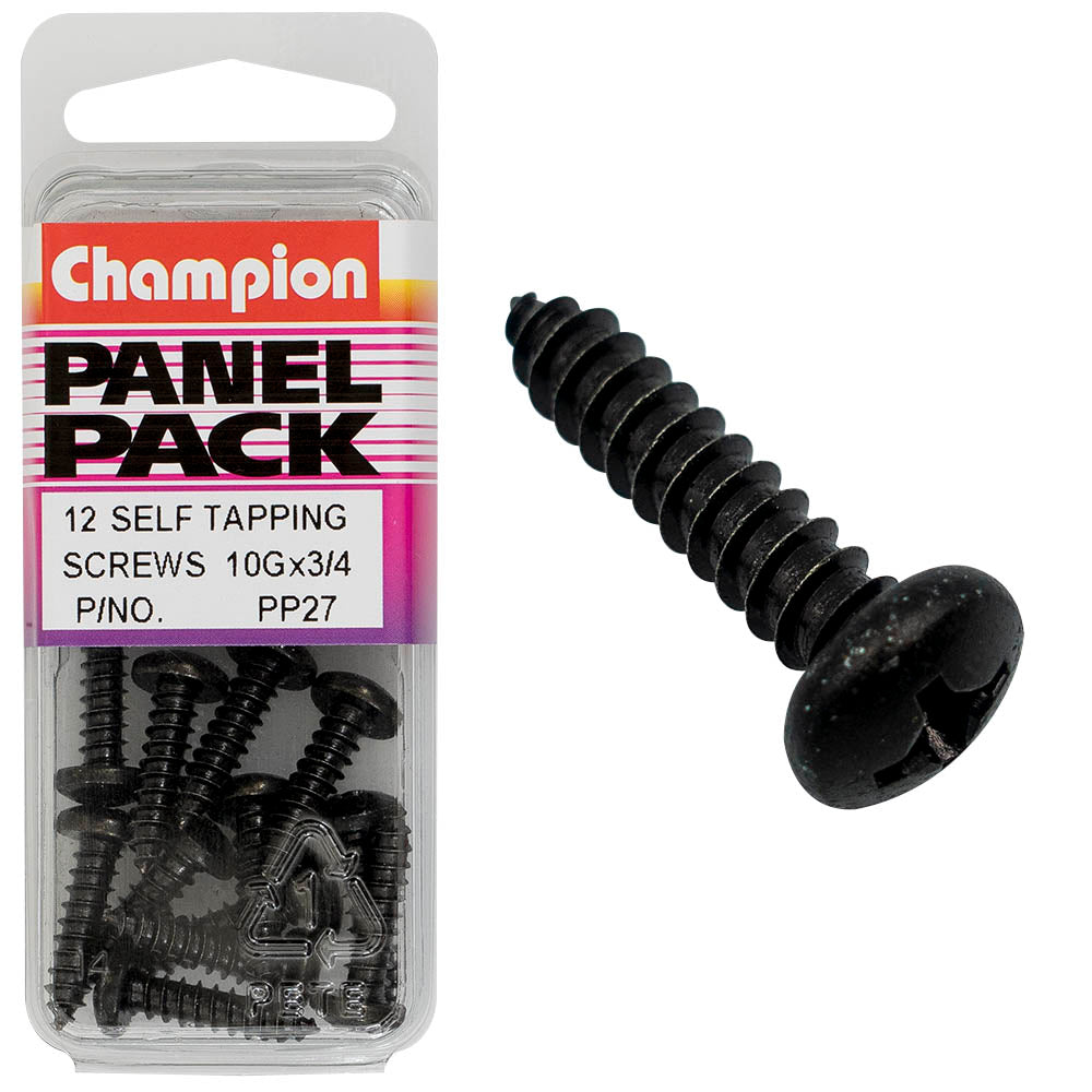 Champion Fasteners Self Tapper Screw Pan Phillips 4.8X19mm Black PP27