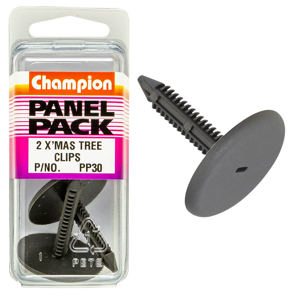 Champion Fasteners Xmas Tree Clip Grey Len: 39.5mm Stem Dia: 7.5mm Head: 34.2mm PP30