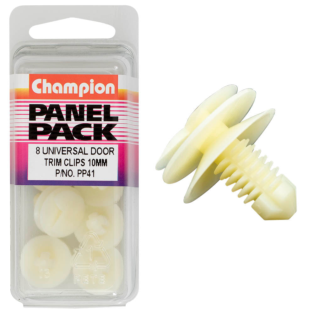 Champion Fasteners Door Panel Clip Clear Len:12mm Stem Dia: 8mm Top Head:17.4mm Bottom Head: 19mm PP41