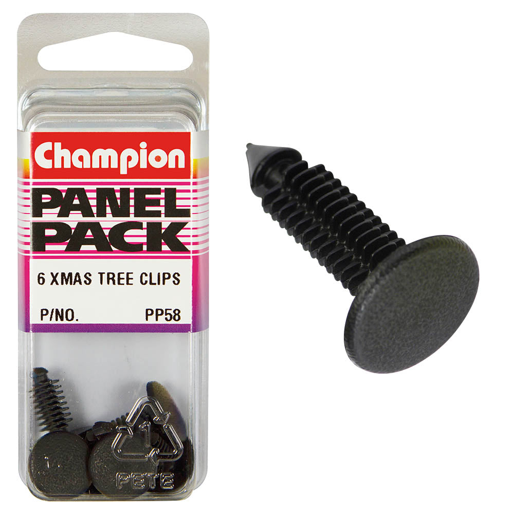 Champion Fasteners Xmas Tree Clip Black Len: 17.2mm Stem Dia: 6.4mm Head: 14mm PP58
