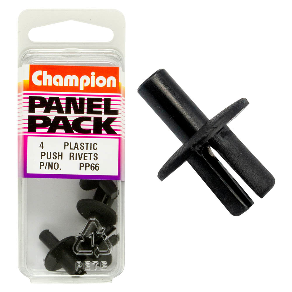 Champion Fasteners Push Rivet Black Len: 12mm Hole: 7mm Head: 16mm PP66