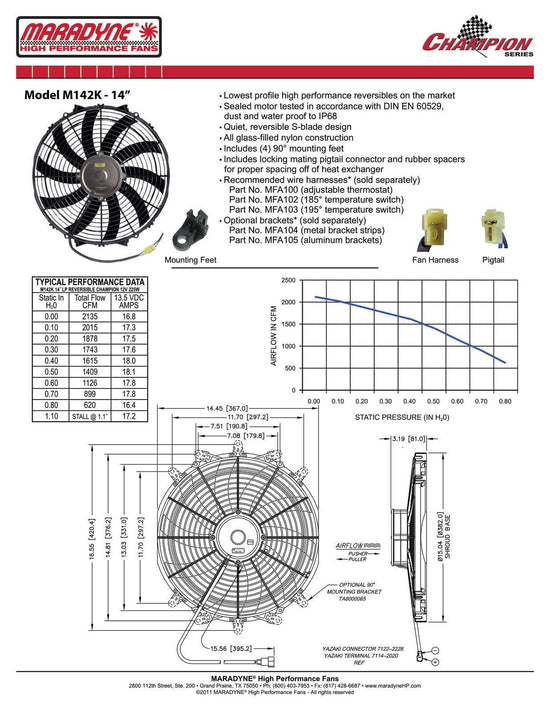 Maradyne 14in Fan Skew Blade Reversible 12V (2135CFM) (81mm Deep) PWAC14SK-M