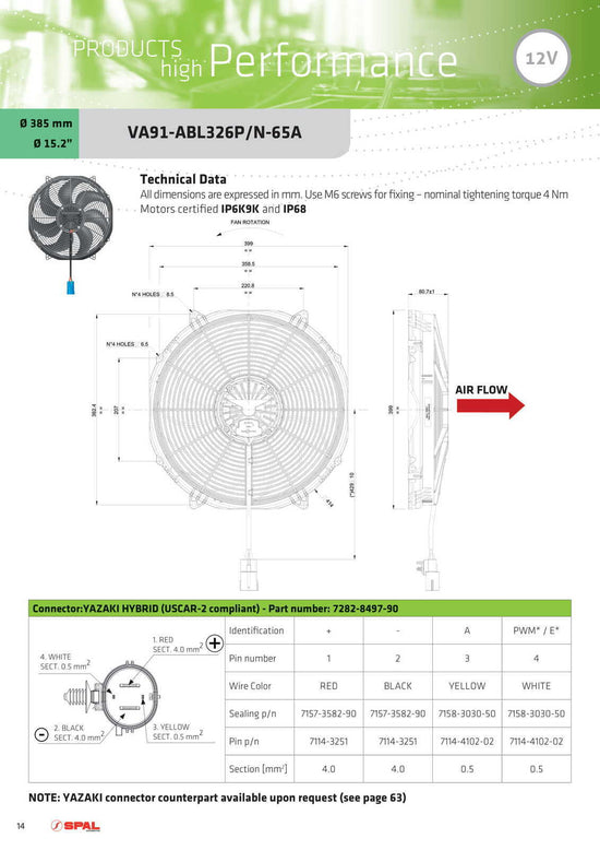 SPAL 16in Fan Skew Blade Pull 12V Brushless (1858CFM) (82mm Deep) PWAC16SK-B