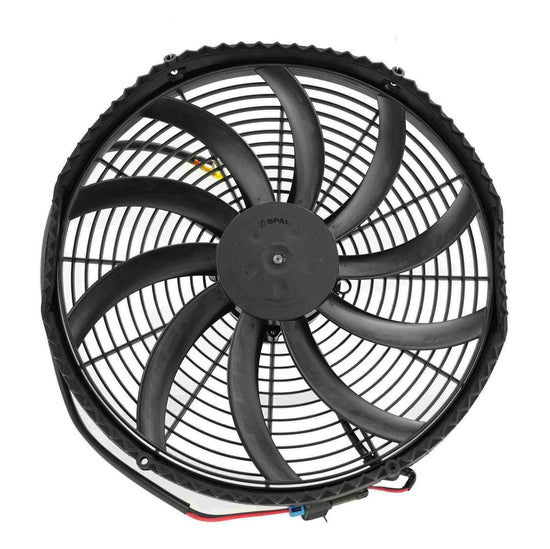 SPAL 16in Fan Skew Blade Pull 12V Extreme Performance (2460CFM) (93mm Deep) (Includes Gasket & Wiring Loom) PWAC16SK3K