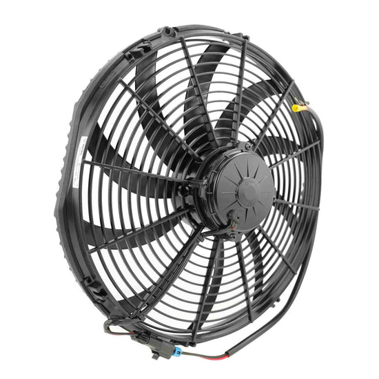 SPAL 16in Fan Skew Blade Pull 12V Extreme Performance (2460CFM) (93mm Deep) (Includes Gasket & Wiring Loom) PWAC16SK3K