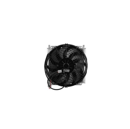 PWR Trans Oil Cooler - 280 X 255 X 19mm (-6 An Fittings) Suits 11in SPAL Fan, Temp Switch Boss 30-Row PWO1223-6