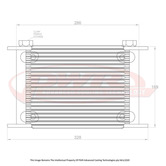 PWR Engine Oil Cooler - Plate & Fin 280 X 189 X 37mm (21 Row) Suits 9in SPAL Fan Kit (Includes Fittings, Fan Additional) PWO5931SP-K