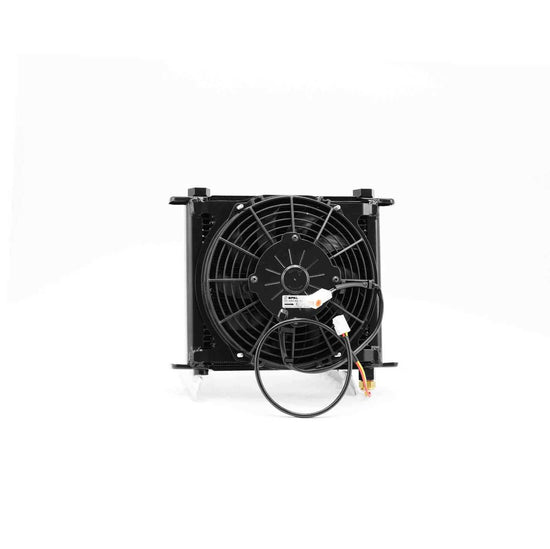 PWR Engine Oil Cooler - Plate & Fin 280 X 256 X 37mm (28 Row) Suits 9in SPAL Fan, Temp Switch Boss Kit (Includes Fittings) (Powdercoated Engine Oil W/ SPAL Kit) PWO5933-6-K