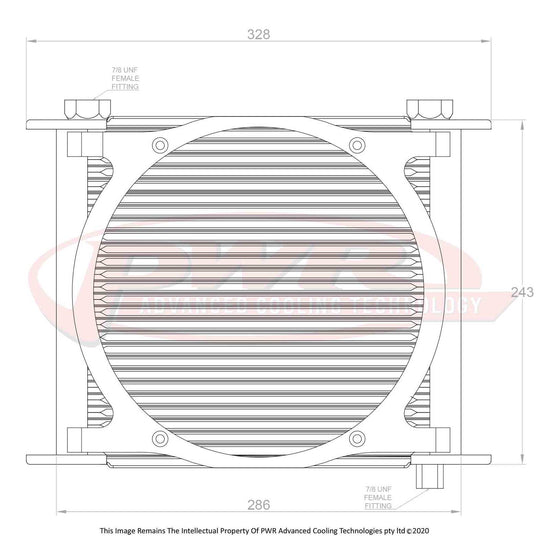 PWR Engine Oil Cooler - Plate & Fin 280 X 256 X 37mm (28 Row) Suits 9in SPAL Fan, Temp Switch Boss Kit (Includes Fittings) (Powdercoated Engine Oil W/ SPAL Kit) PWO5933-6-K