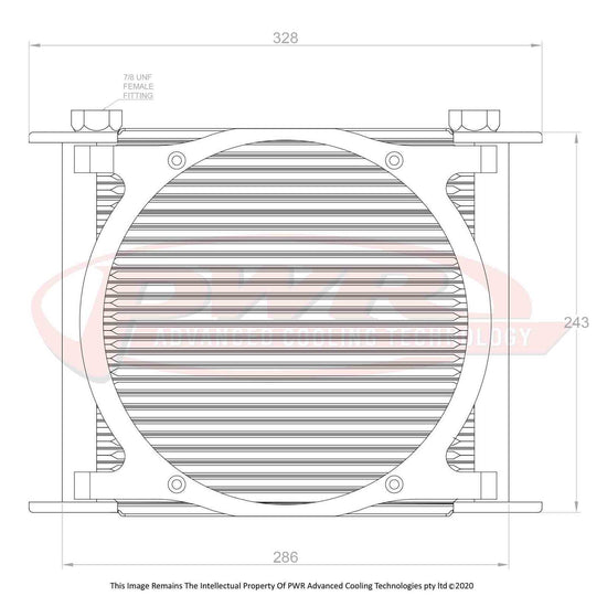 PWR Engine Oil Cooler - Plate & Fin 280 X 256 X 37mm (28 Row) Suits 9in SPAL Fan (Includes Fittings, Fan Additional) (Powdercoated SPAL Engine Oil Kit) PWO5933SP-K
