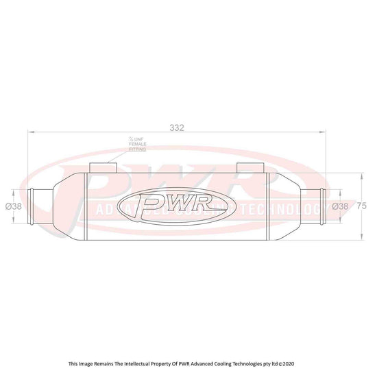PWR Universal Water To Oil Cooler - In-Line 3in X 3in X 8in With 38mm Outlets PWO5944
