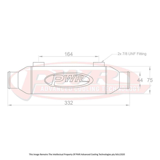 PWR Universal Water To Oil Cooler - In-Line 3in X 3inX 8in With 44.5mm Outlets PWO5963
