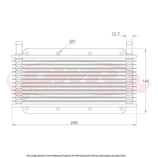PWR Trans Oil Cooler - 280 X 110 X 19mm (1/2in Hose Barb) 12-Row PWO6645