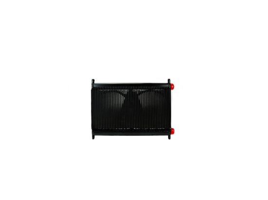 PWR Engine Oil Cooler - Plate & Fin 280 X 423 X 37mm (48 Row) Suits 2 X 8in SPAL Fans, Temp Switch Boss PWO6340-6
