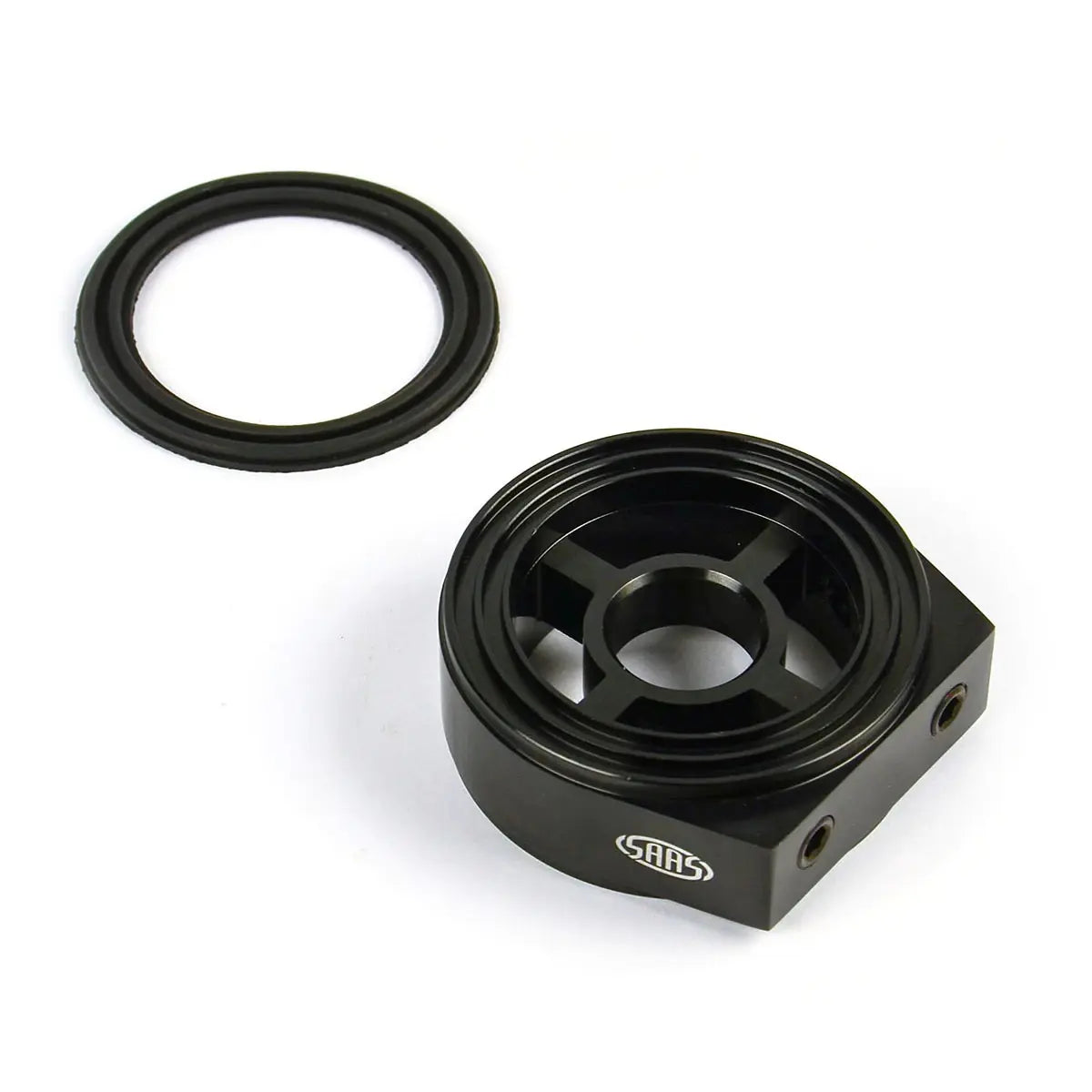 SAAS Oil Filter Sandwich Plate Inc 5 Fittings Black Billet SGAP10