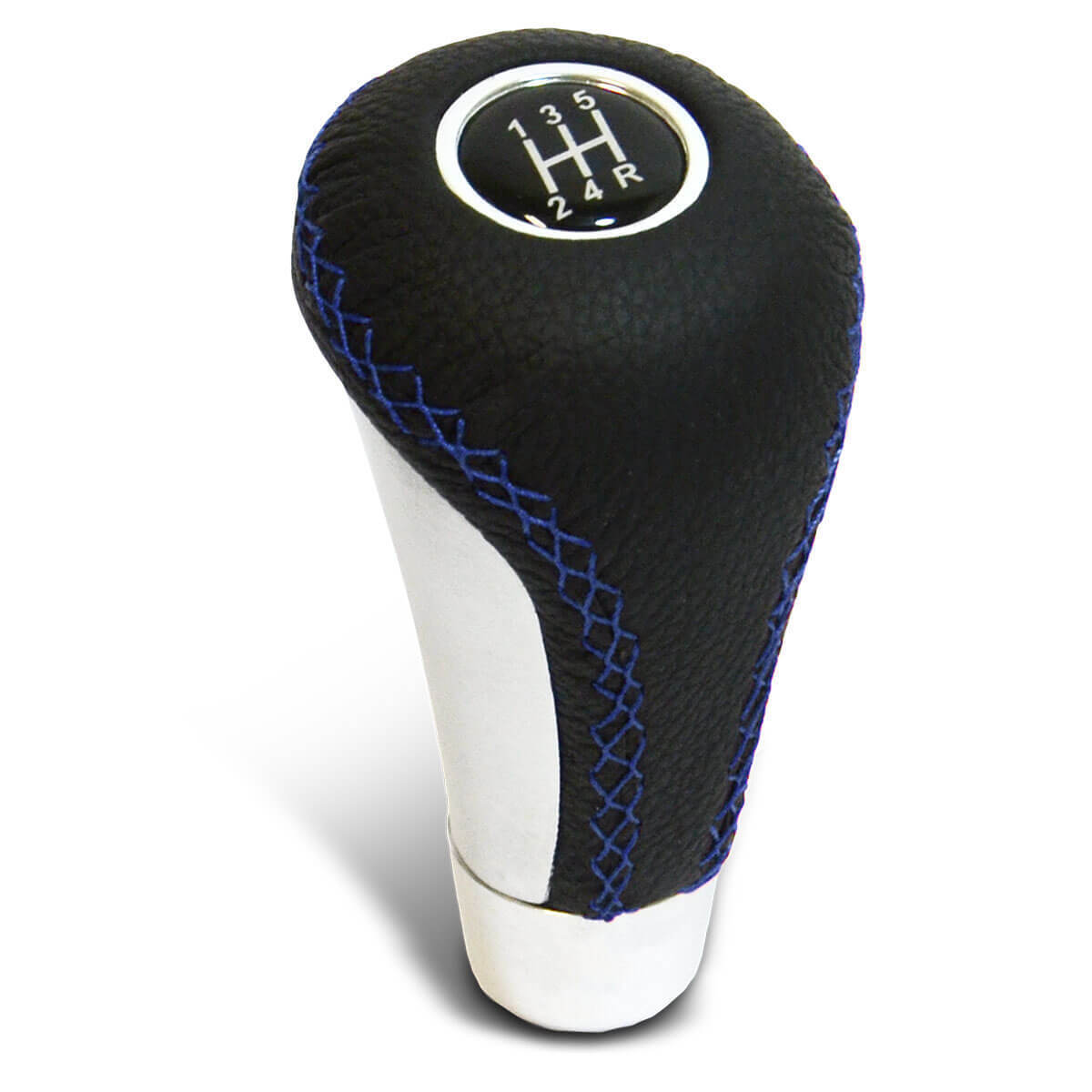 SAAS Gear Knob Black Leather W/8 Blue Stitch SGKEL
