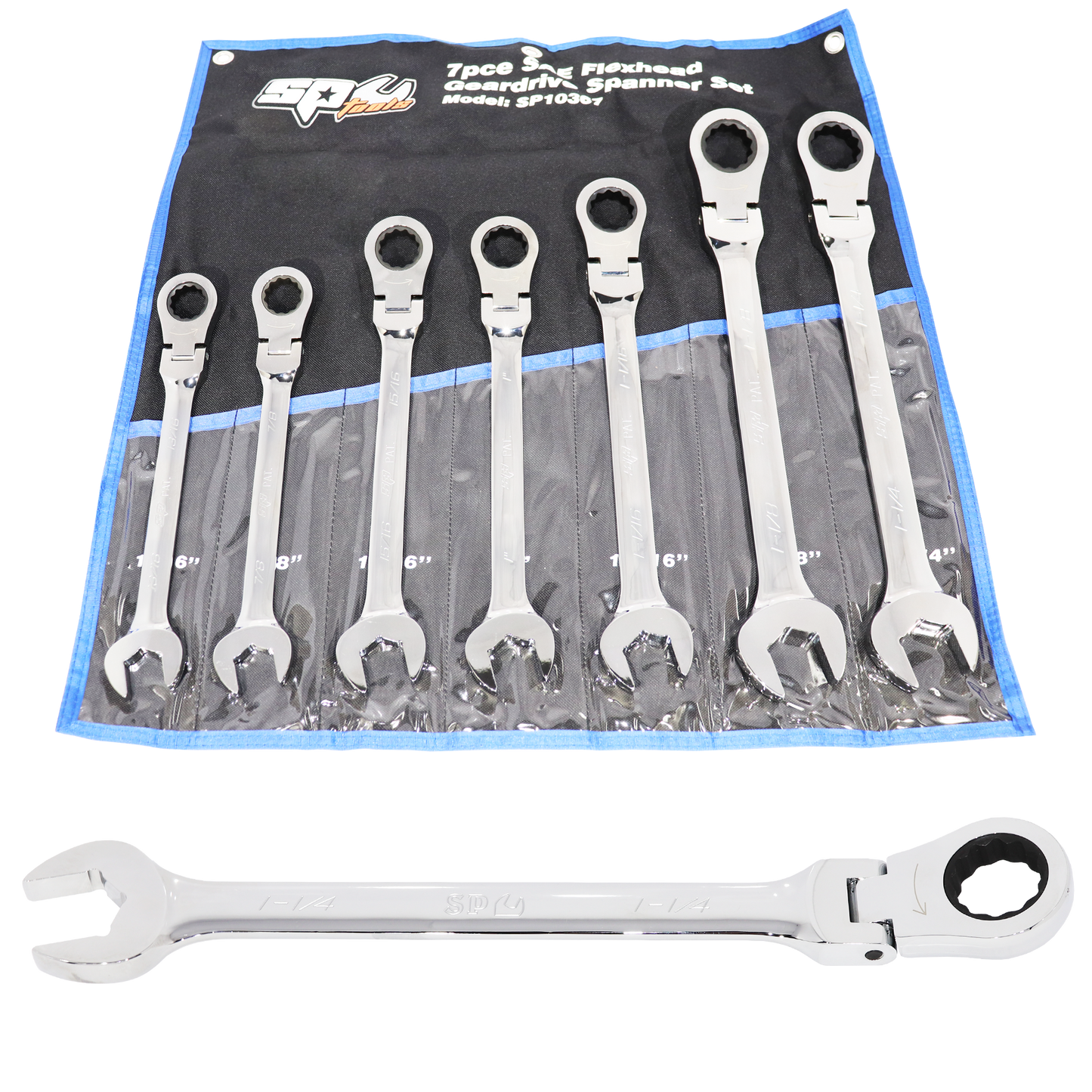 SP Tools Spanner Set - ROE Geardrive Flex Head 7pc SAE SP10367