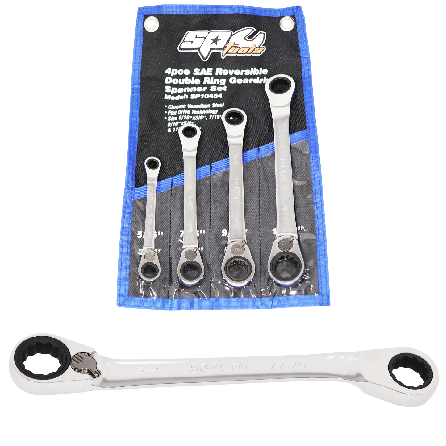 SP Tools Spanner Set - Double Ring Reversible Geardrive 4pc SAE SP10454