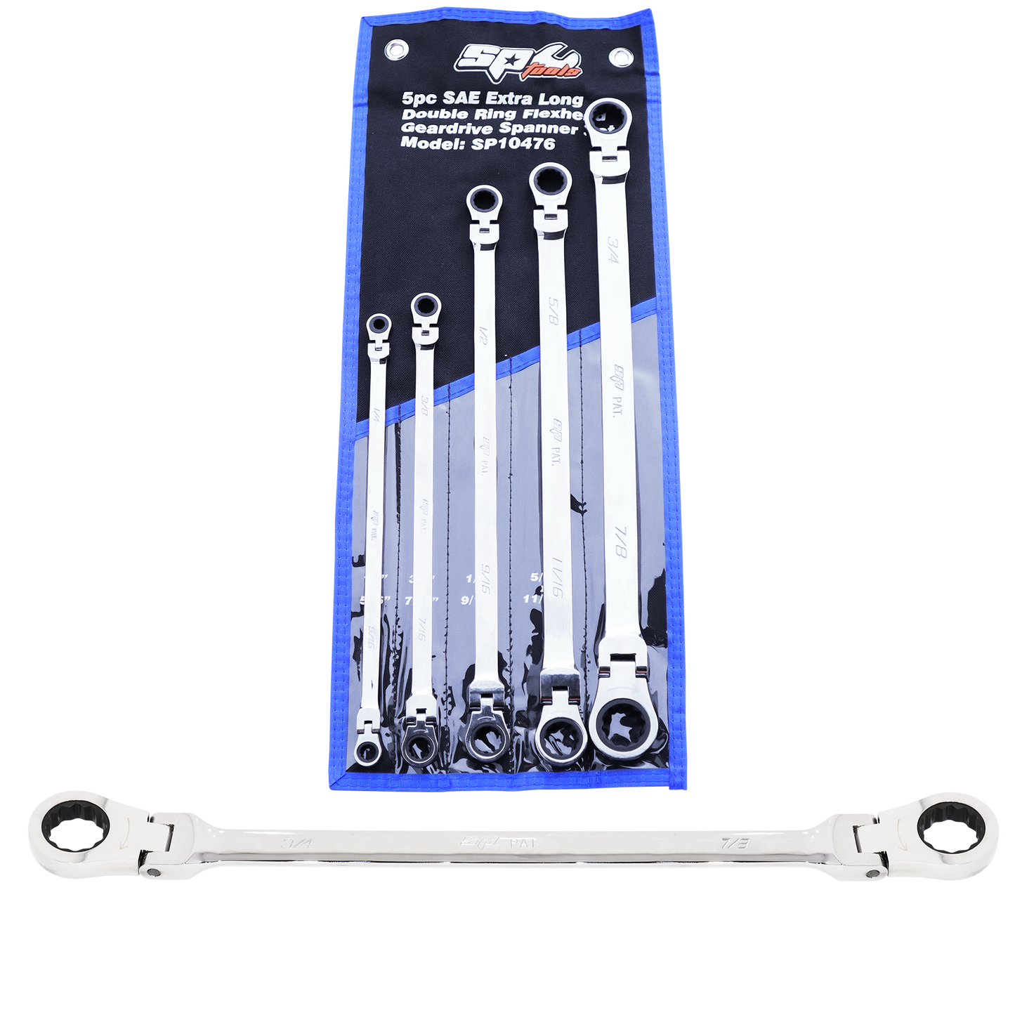 SP Tools Spanner Set - Ex Long Flex Double Ring 72T Geardrive 5pc SAE SP10476