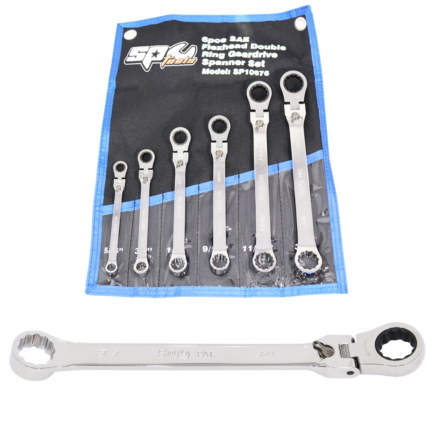 SP Tools Spanner Set - Double Ring Geardrive Locking Flex Head 6pc SAE SP10676