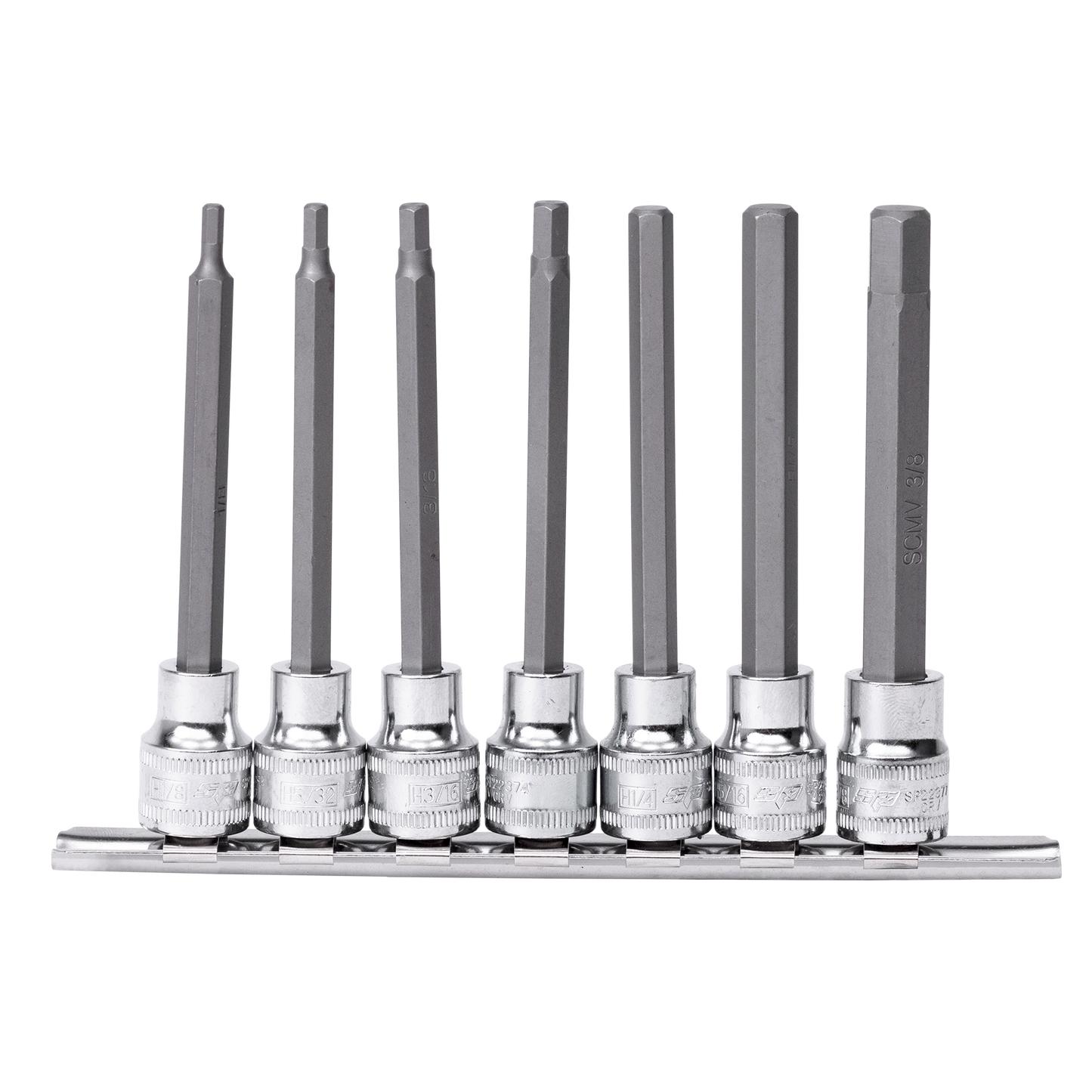 SP Tools Socket Rail - 3/8" Dr 100mm SAE Inhex Bit 7pc Set SP20542