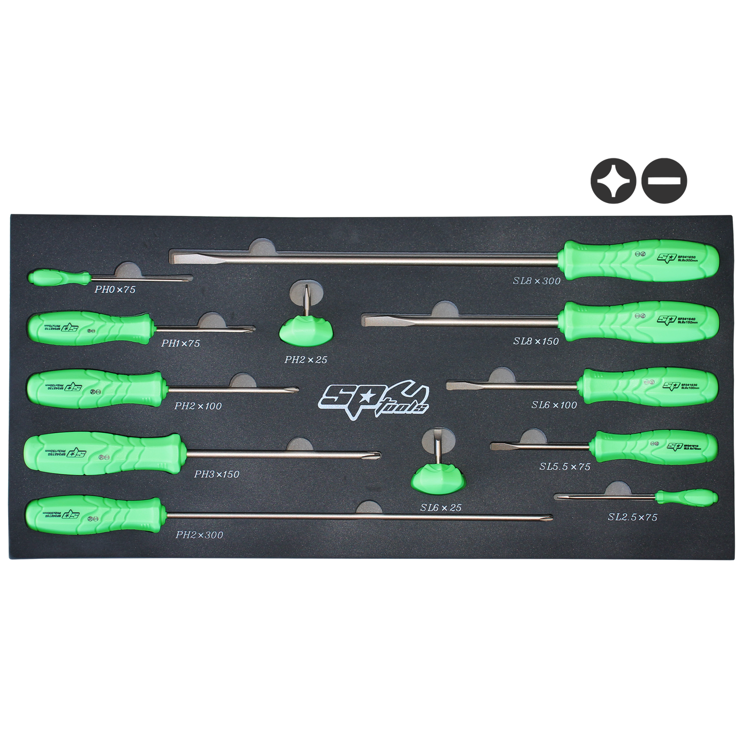 SP Tools Screwdriver Set 12pc Pp Green Grip Phillips/Slotted SP34003G
