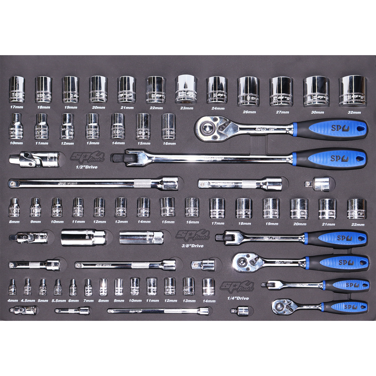 SP Tools 67Pc Metric Sockets & Accs EVA Foam tray Tool Kit SP50002