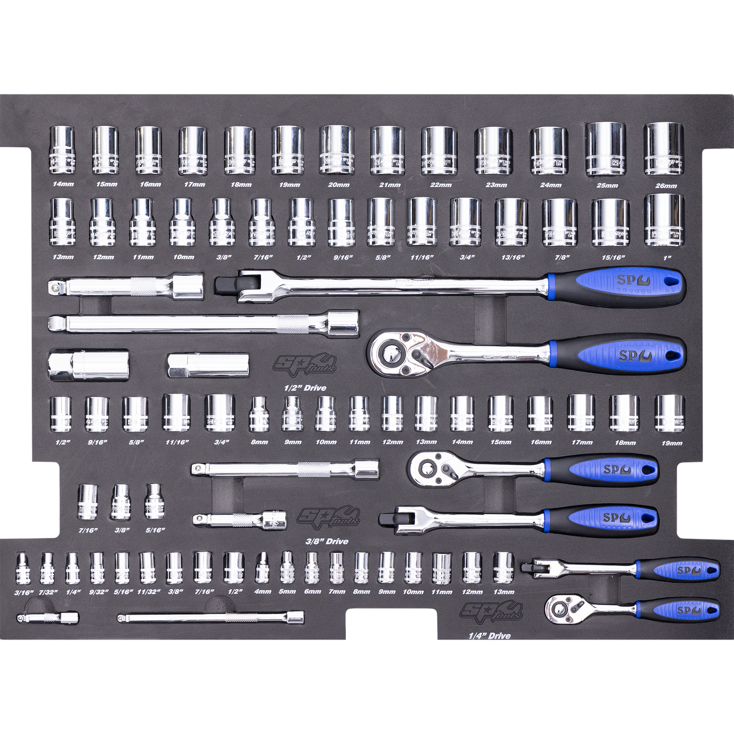 SP Tools 81Pc Sockets & Accs EVA Foam tray Tool Kit SP50003