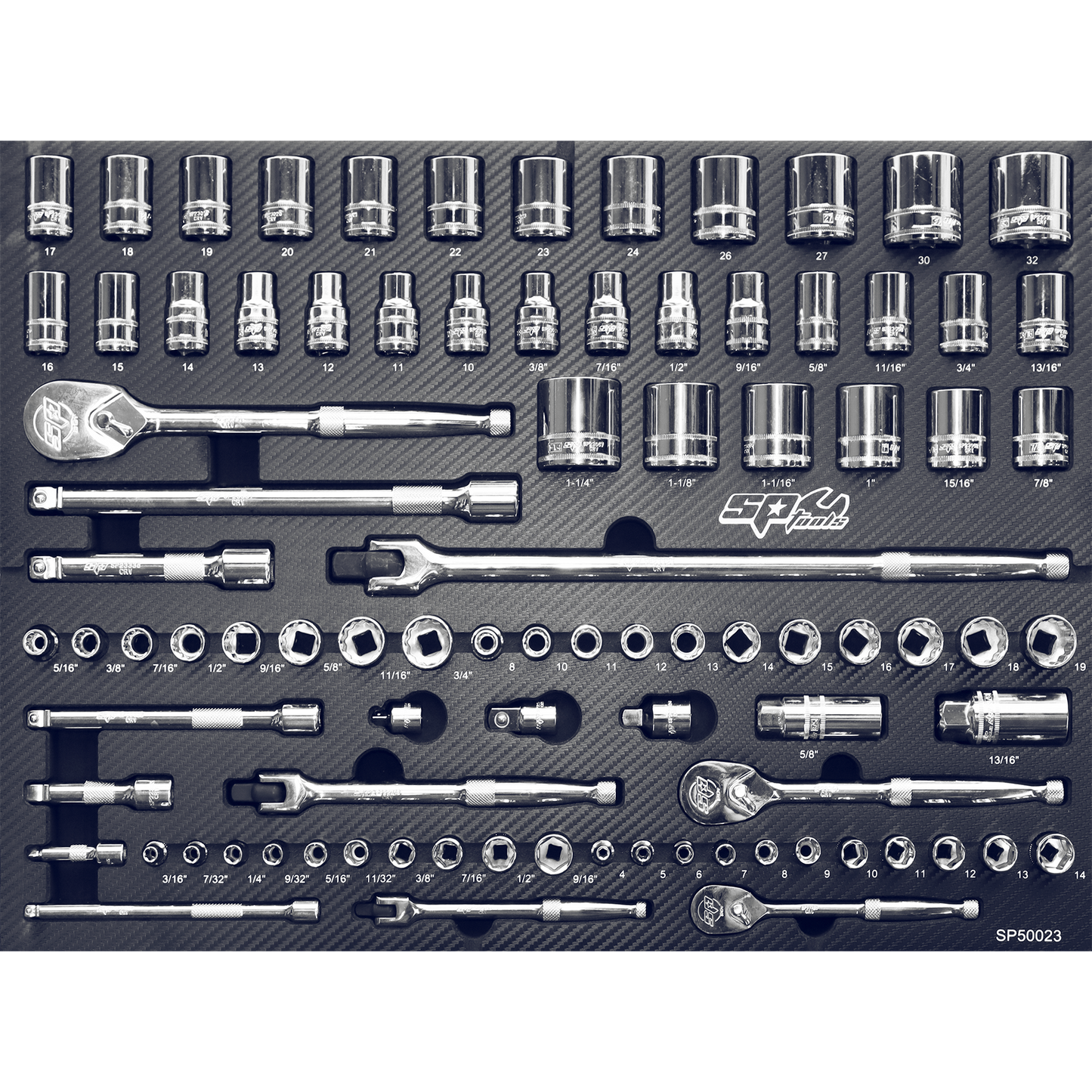 SP Tools 90Pc Metric/SAE Tech Series Sockets & Accs EVA Foam Tray Tool Kit SP50023