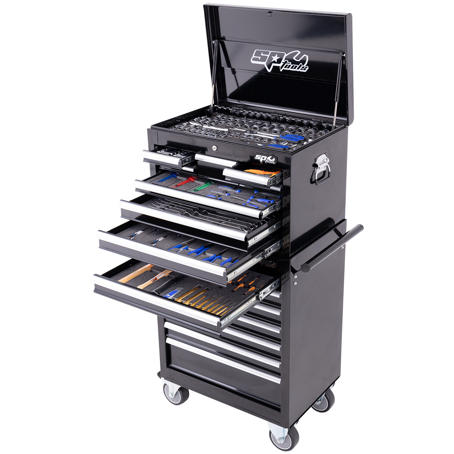SP Tools 303Pc 15 Drawer Custom Series Tool Combo Kit Combo Black/Chrome +EVA Foam SP50105X