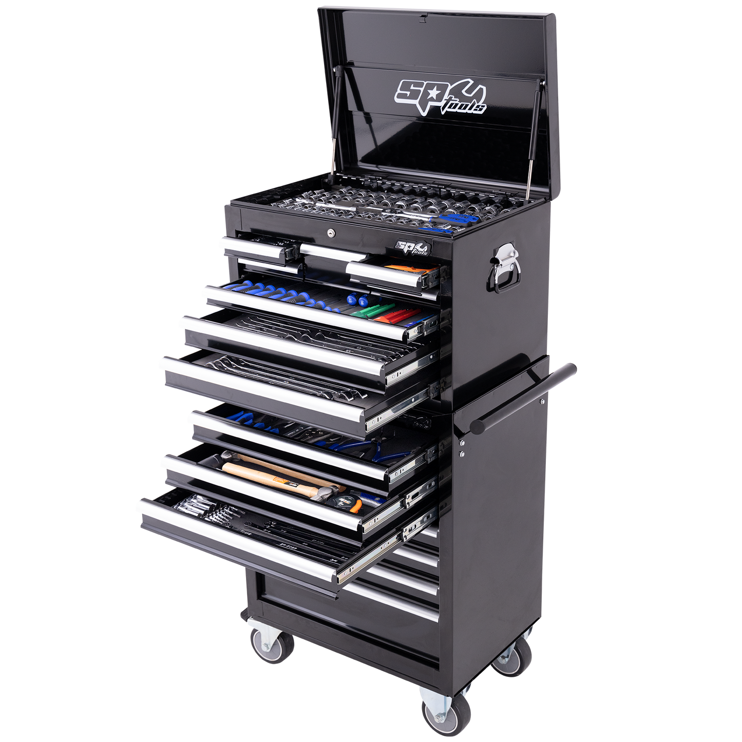 SP Tools 370Pc 15 Drawer Custom Series Tool Combo Kit Black/Chrome SP50110