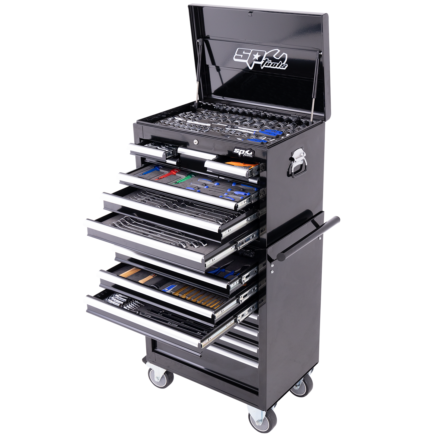 SP Tools 370Pc 15 Drawer Sumo Series Tool Kit Combo Black/Chrome +EVA Foam SP50110X