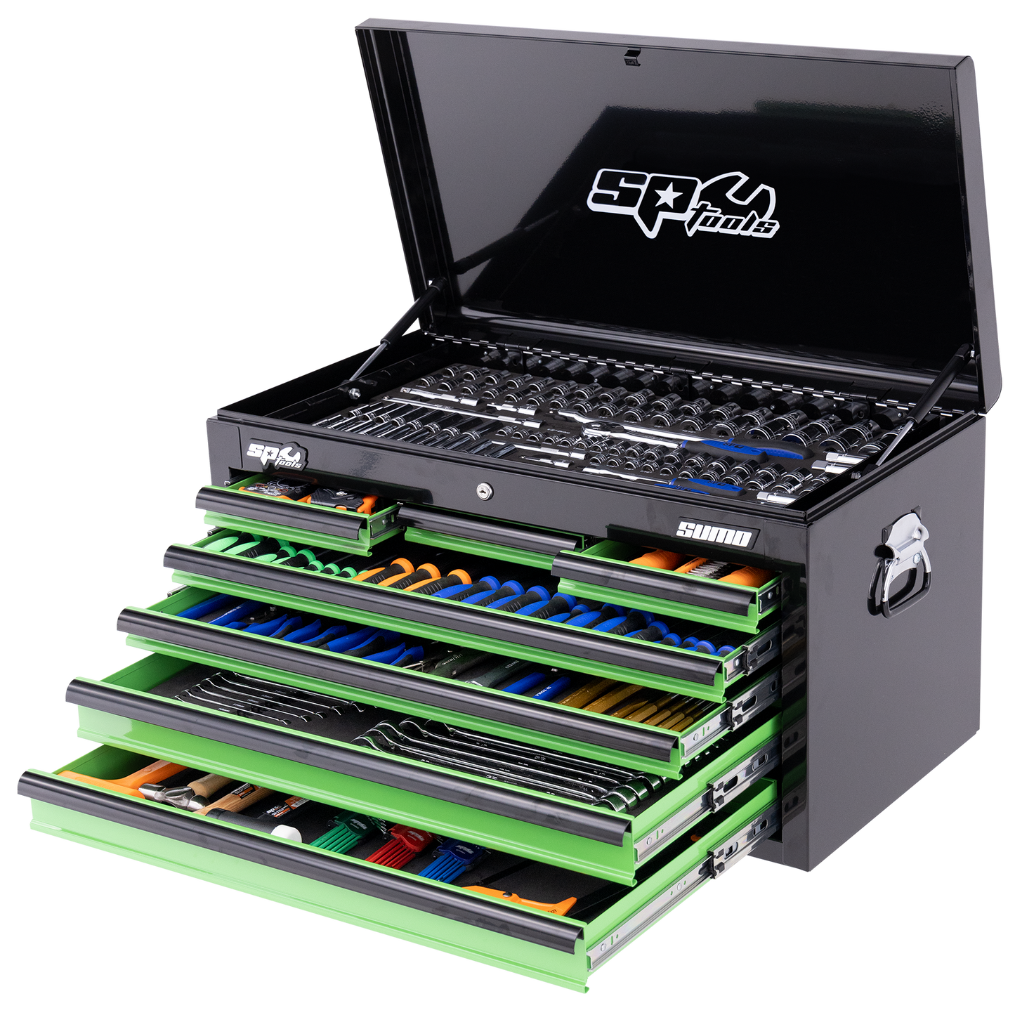 SP Tools 409Pc 7 Drawer /SAE Sumo Tool Kit Black/Green Drawers SP50172