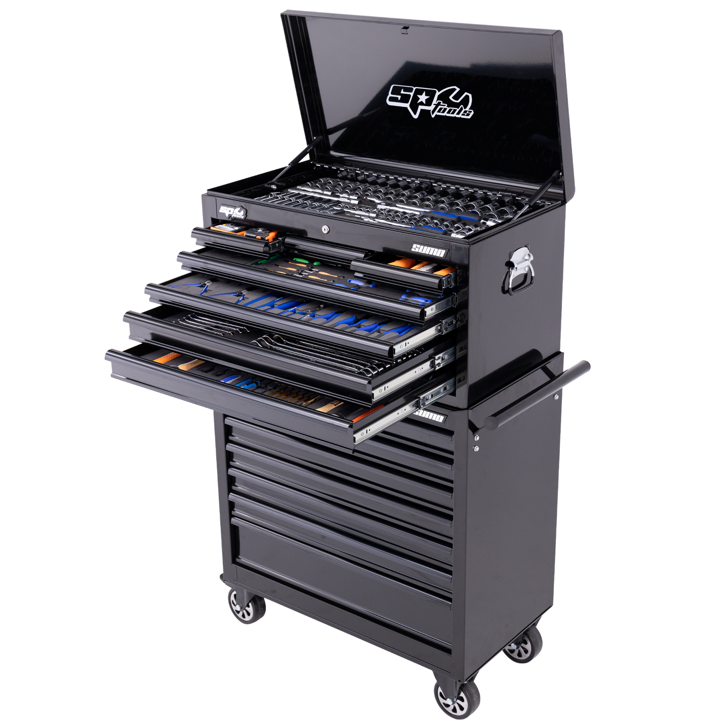 SP Tools 417Pc 14 Drawer Sumo Tool Kit Combo Black/Black Handles +EVA Foam SP50175X