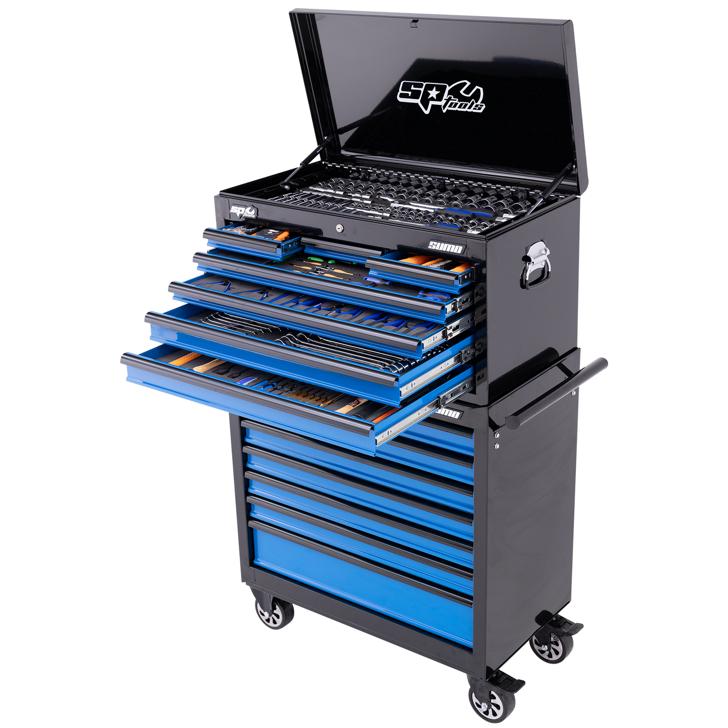 SP Tools 417Pc 14 Drawer Sumo Tool Kit Combo Black/Blue Drawers +EVA Foam SP50176X