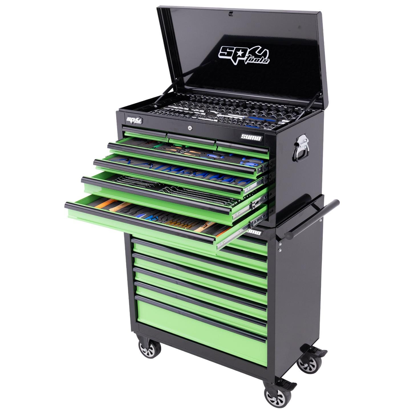 SP Tools 417Pc 14 Drawer Sumo Tool Kit Combo Black/Green +EVA Foam SP50177X