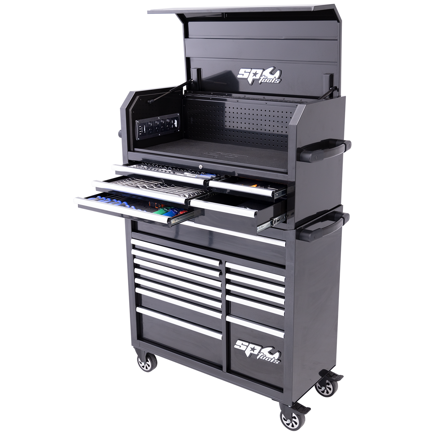 SP Tools 305Pc 18 Drawer Sumo Power Hutch Tool Kit Combo Black/Chrome SP50551