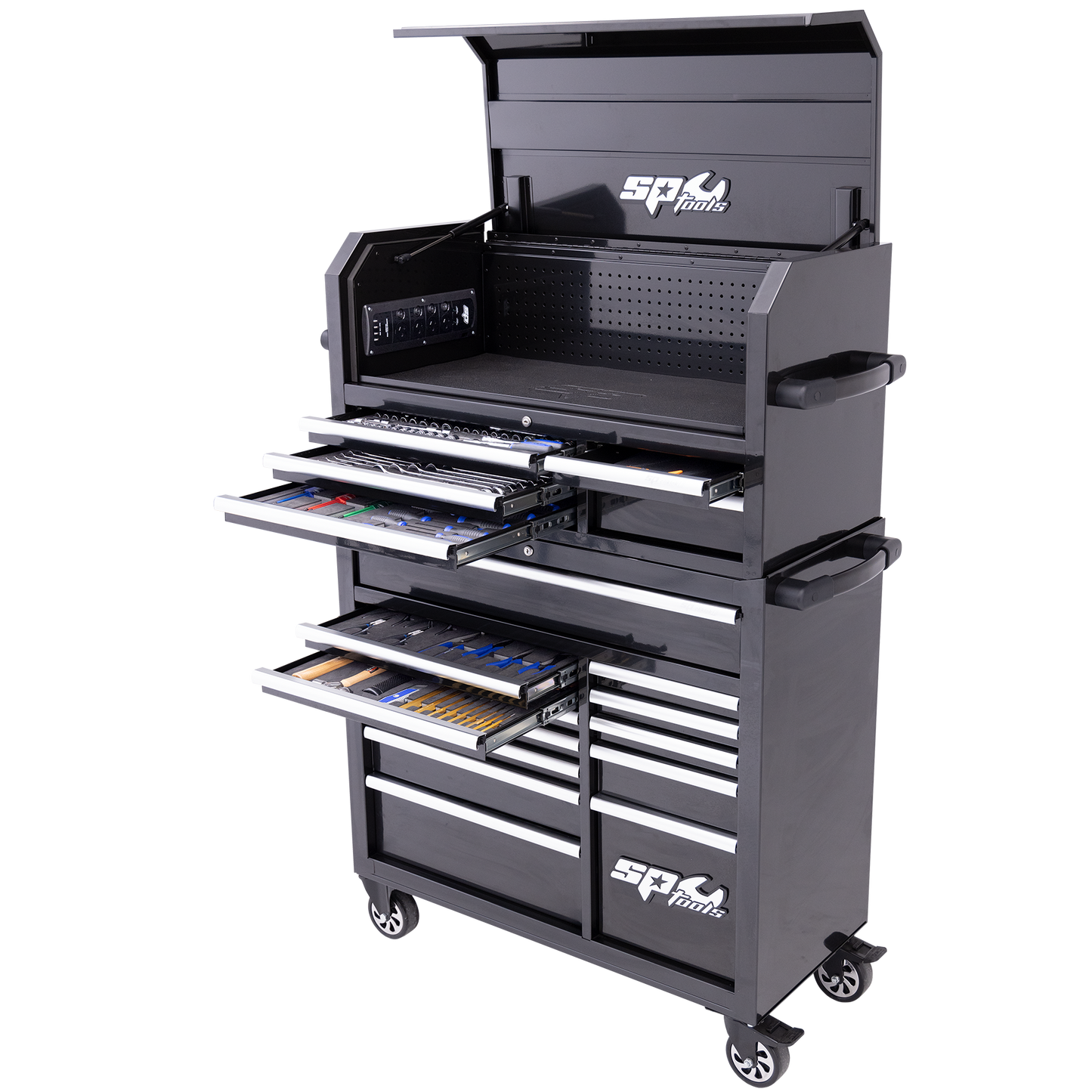 SP Tools 305Pc 18 Drawer Sumo Power Hutch Tool Kit Combo Black/Chrome +EVA Foam SP50551X