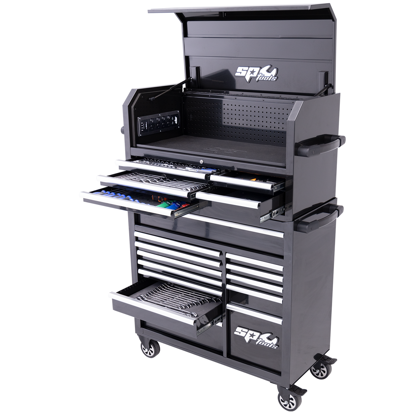 SP Tools 334Pc 18 Drawer Sumo Power Hutch Tool Kit Combo Black/Chrome SP50553