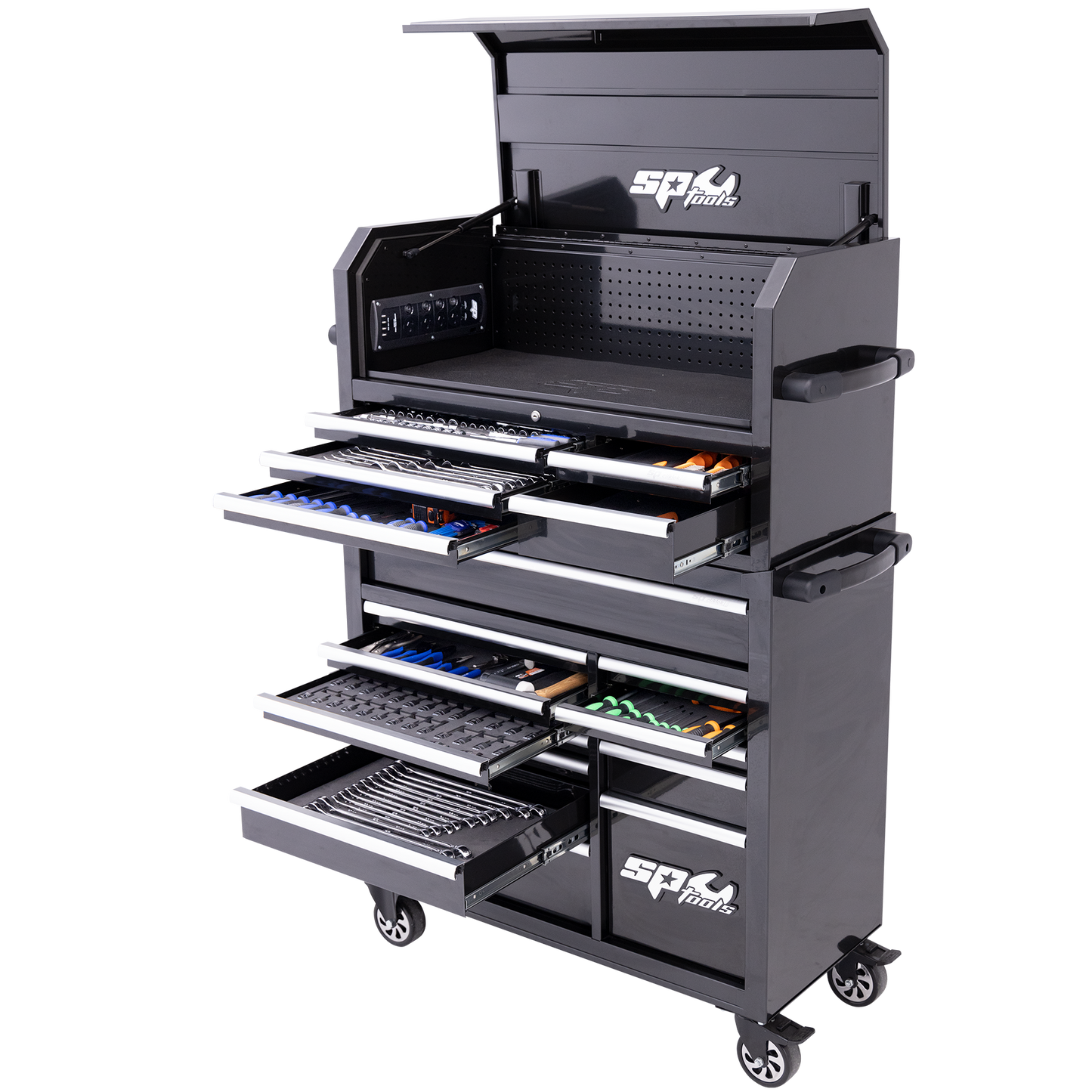 SP Tools 550Pc 18 Drawer Sumo Power Hutch Tool Kit Combo Black/Chrome SP50557