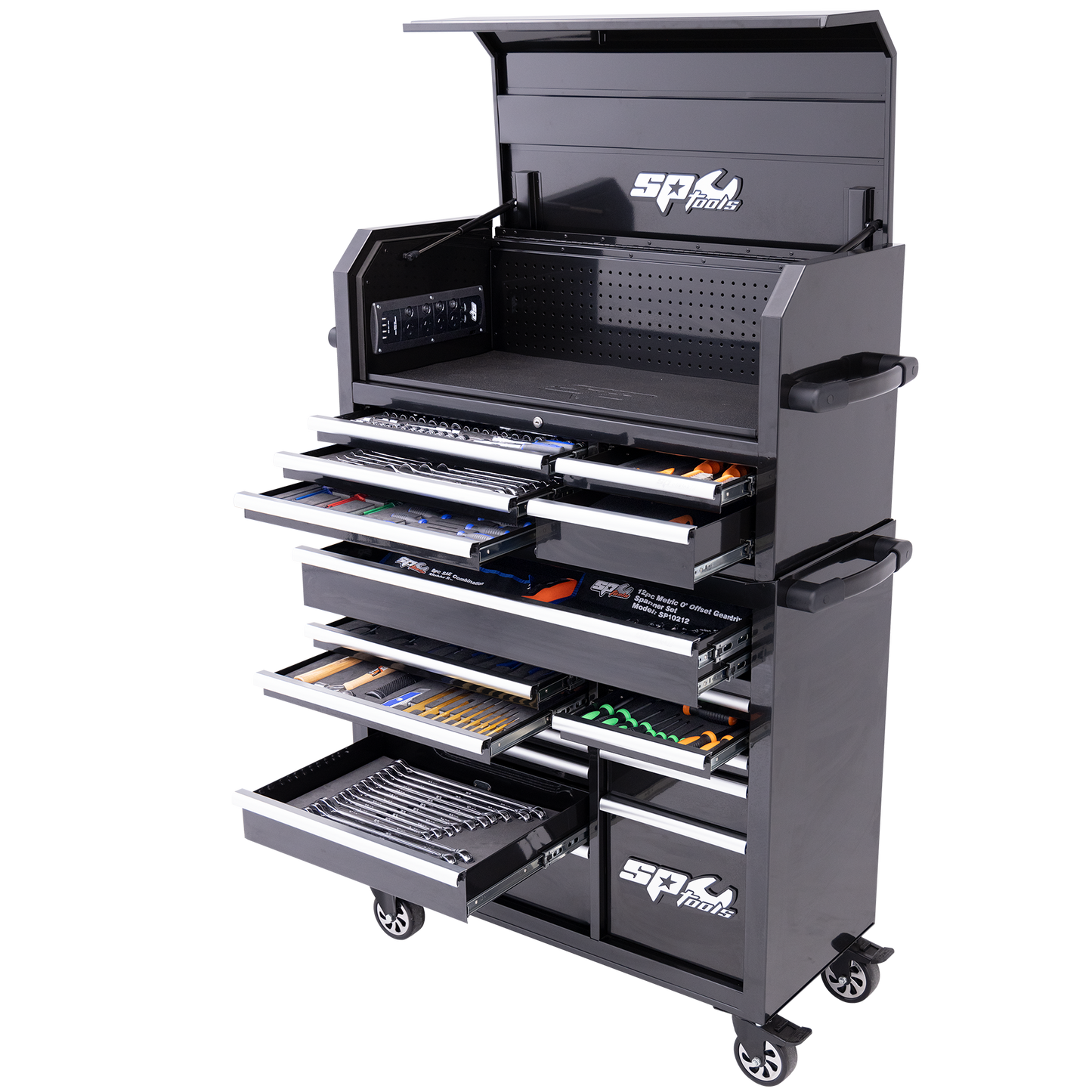 SP Tools 550Pc 18 Drawer Sumo Power Hutch Tool Kit Combo Black/Chrome +EVA Foam SP50557X