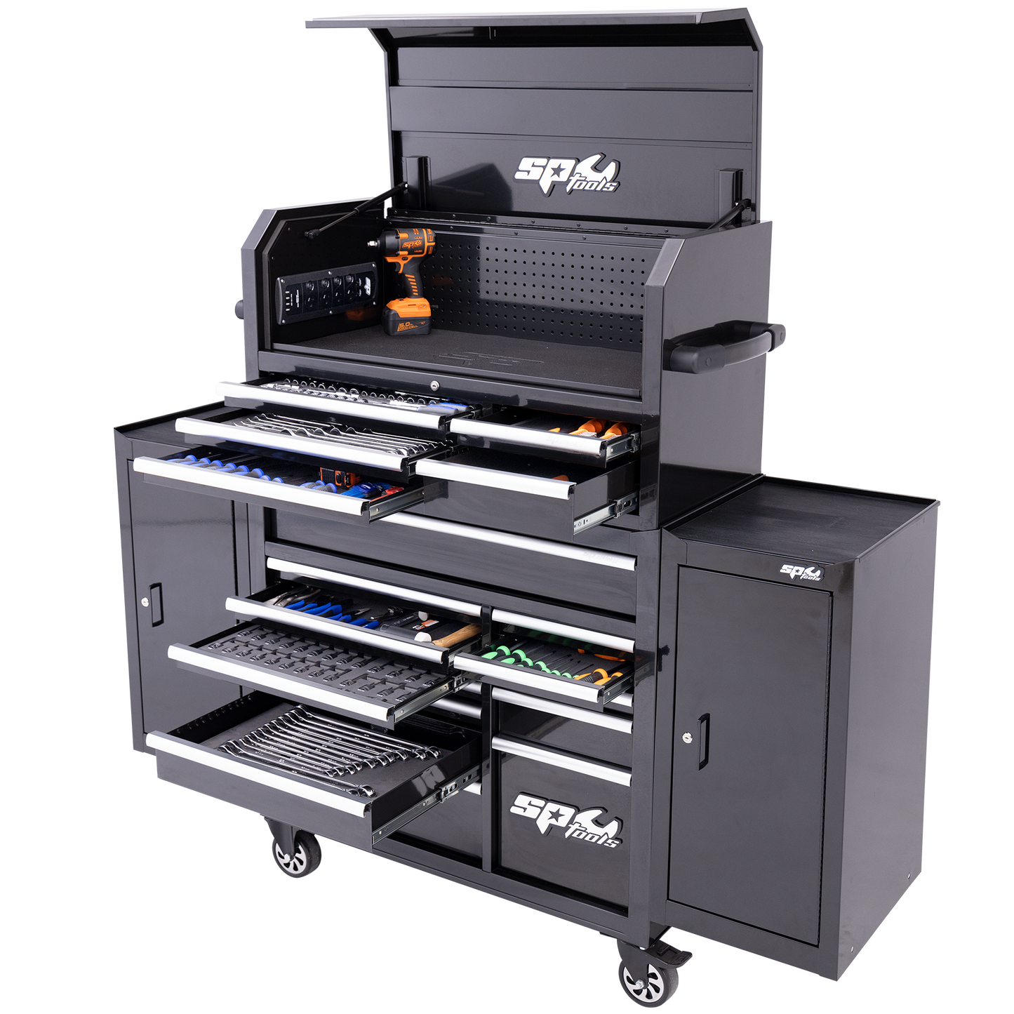 SP Tools 579Pc 18 Drawer Sumo Power Hutch Tool Kit Combo Black/Chrome SP50558