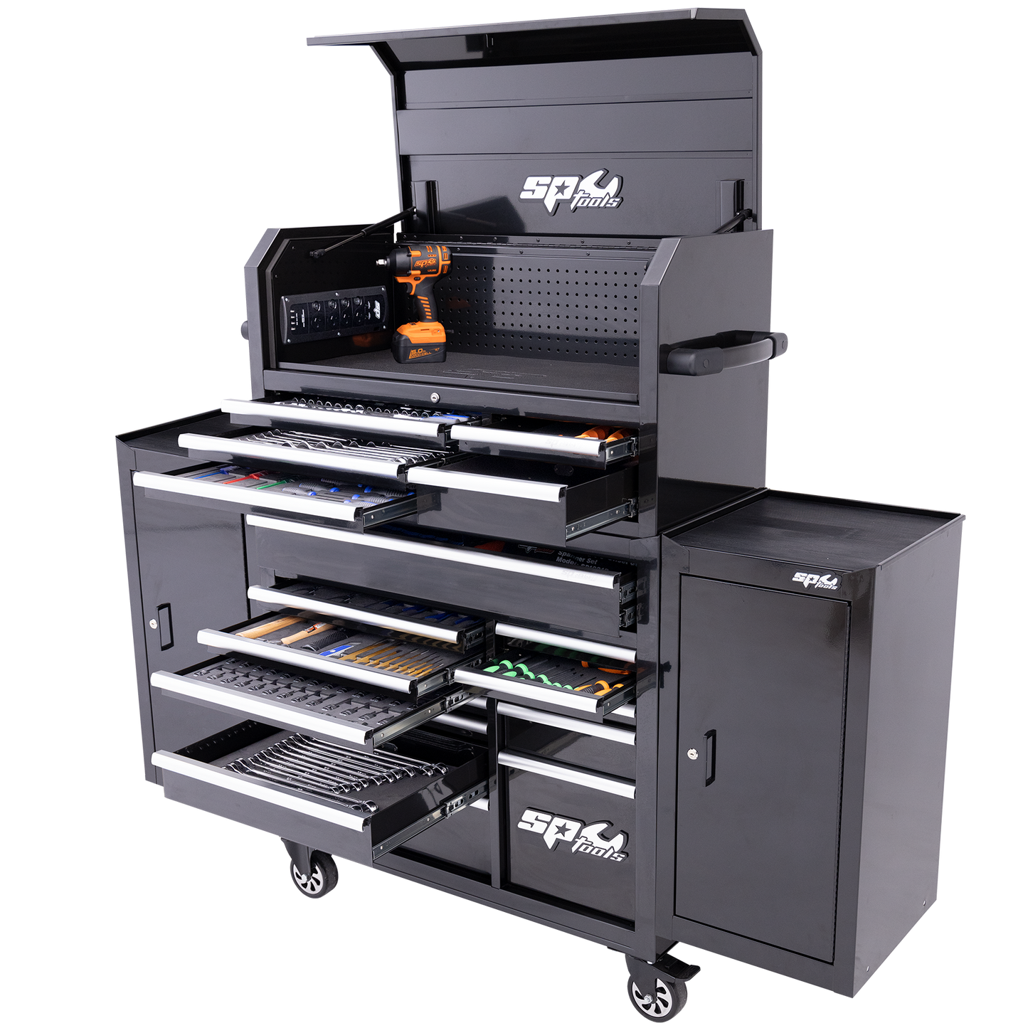 SP Tools 579Pc 18 Drawer Sumo Power Hutch Tool Kit Combo Black/Chrome +EVA Foam SP50558X