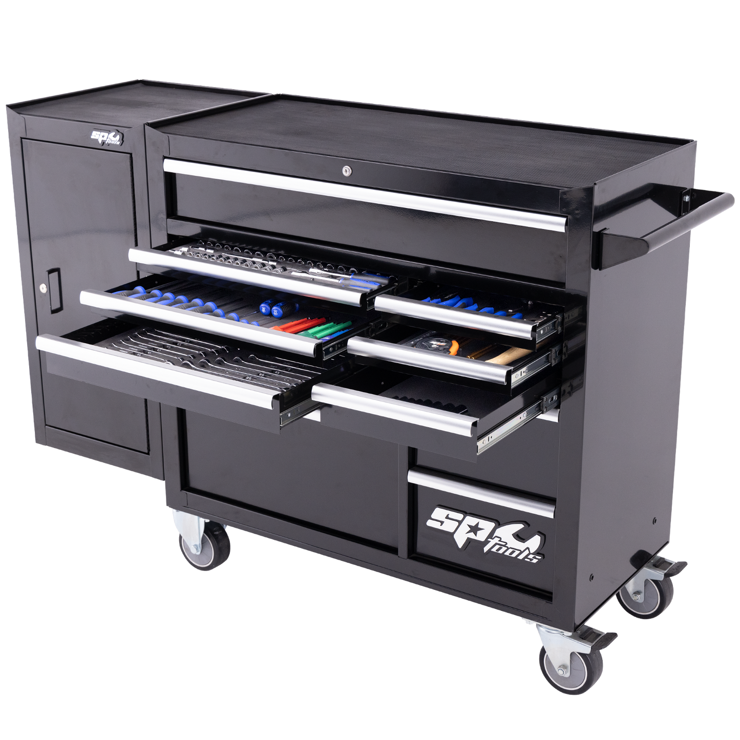 SP Tools 238Pc 11 Drawer Custom Rollcab Tool Kit W/Side Cabinet Black/Chrome SP50626